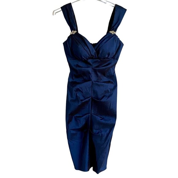 Dress Barn Collection Embellished Navy Evening Party Dress Size 6 - Picture 3 of 12